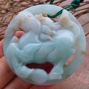 Certified Natural Myanmar Burma A Jade jadeite Horse Coin Pendant Necklace